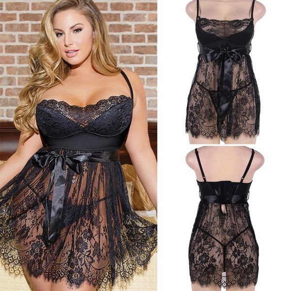 

3-5xl plus size women sexyy lingerie porno lace sleepwear dress transparent hollow-out chemise babydoll costume erotic underwear