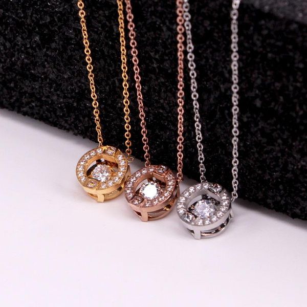 

pendant necklaces stainless steel love move crystal cz zircon round beating heart rose gold color women female lady party gift, Silver