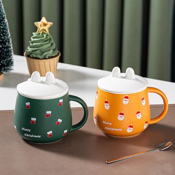 

mugs christmas cartoon ceramic water cup household breakfast milk mug coffee with lid spoon large capacity drinking bottle