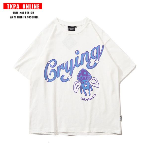 

tkpa street letter printing loose hip hop short sleeve t-shirt, White;black