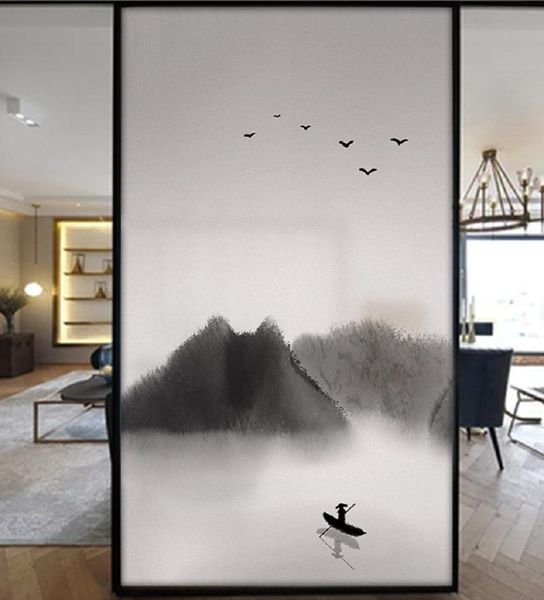 

chinese style custom size window film static cling home decoration hand painting removable reusable tint-film 40cmx60cm