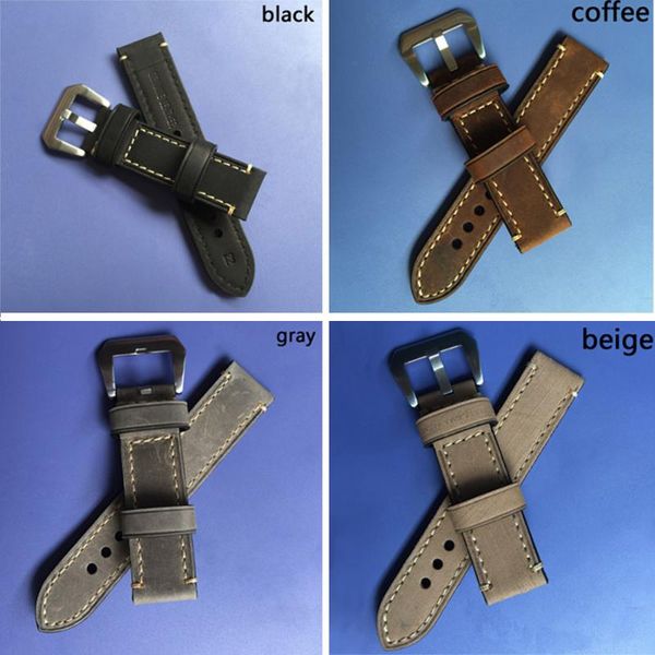 

watch bands strap 20mm 22mm 24mm 26mm genuine leather horse band man straps black coffee grey -wb12075, Black;brown