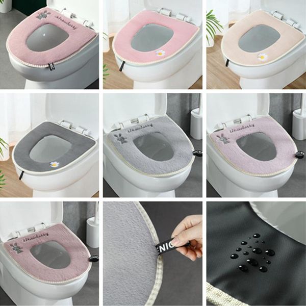 

universal warm soft washable toilet seat cover home decor closestool mat seat case with handle toilet lid cover accessories