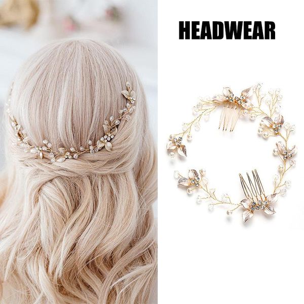 

hair clips & barrettes golden leaf hairpin headdress comb back accessories bridal wedding decoration helh889, Golden;silver