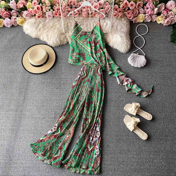 

women's tracksuits women cotton silk two piece sets summer floral printed v neck shirts and pants outfits woman beach suits c, Gray