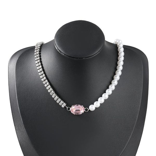 

pendant necklaces jijiawenhua 2021 rhinestone imitation pearl female necklace dinner party fashion jewelry accessories, Silver