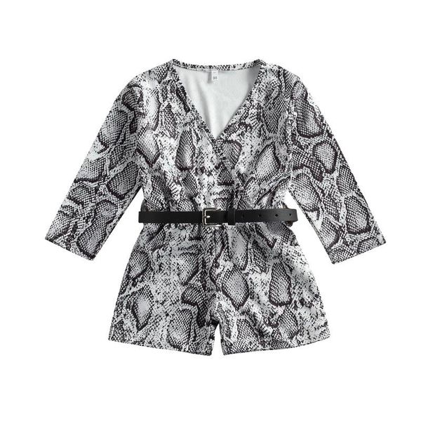 

jumpsuits kids girls rompers pants snakeskin print long sleeve v neck belt, Blue