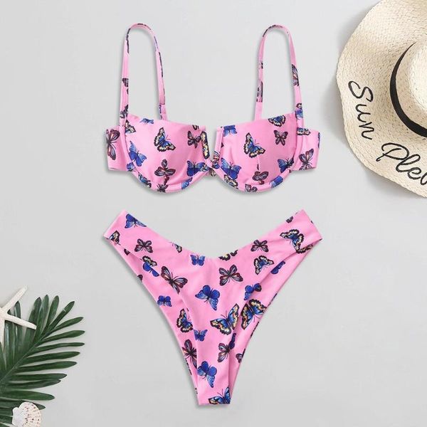 

women butterfly print high waist two pieces bikini swimwear swimsuit beachwear