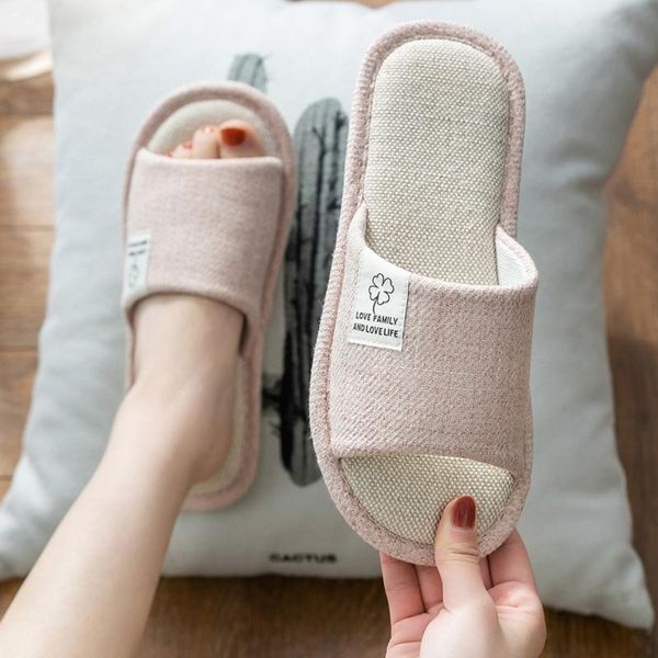 

slippers 2021 spring autumn linen slides women household bedroom cotton flat shoes flip flops female comfort chanclas mujer, Black