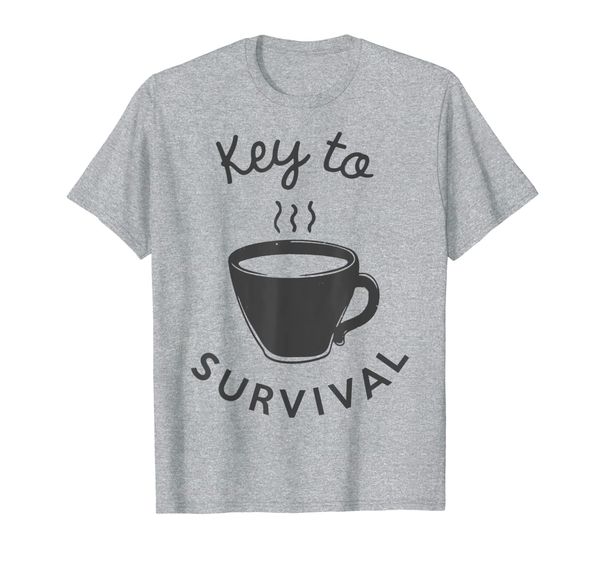 

a mug of coffee is the key to survival graphic t-shirt, White;black
