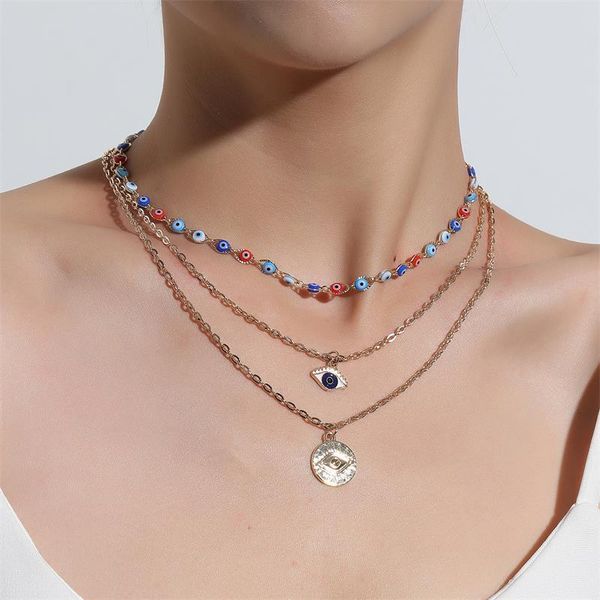 

pendant necklaces multilayer demon eye necklace fashion exaggerated trend for women temperament charm choker jewelry gifts gothic, Silver