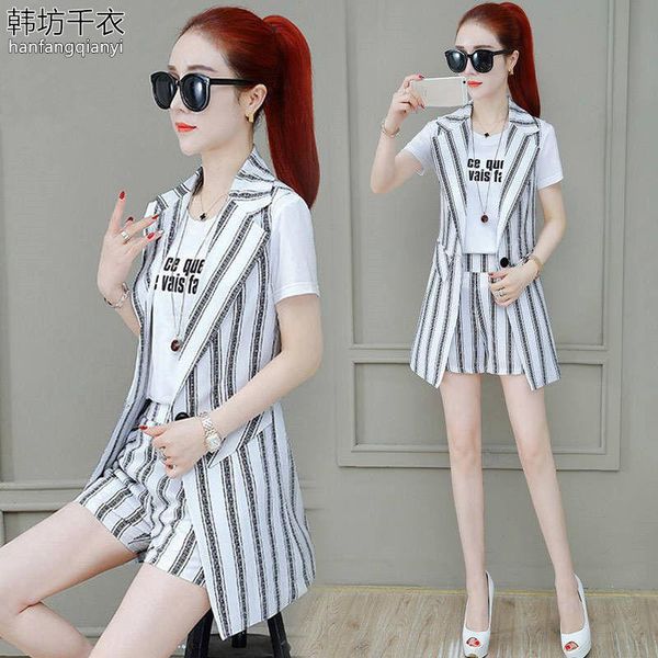 

women's vests summer sleeveless vest shorts two piece set, Black;white