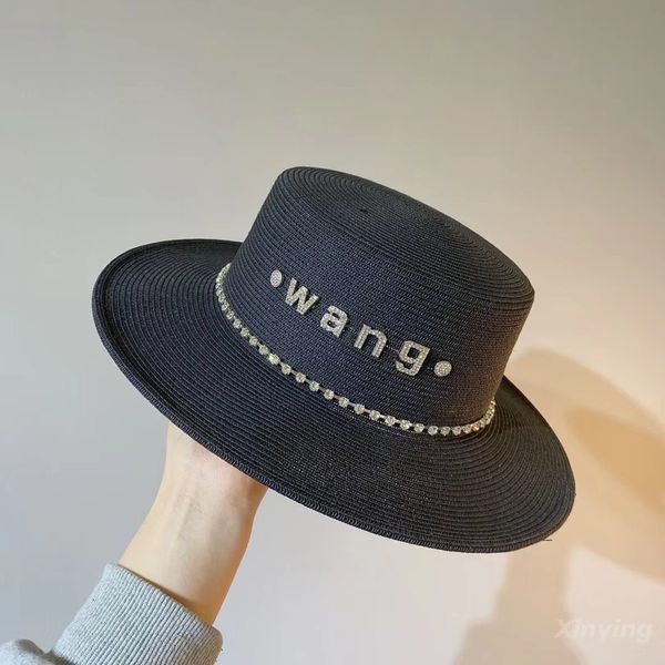 

summer letter diamond flat straw hat women's net red hepburn sun protection beach hat black friday zgu0, Black;white