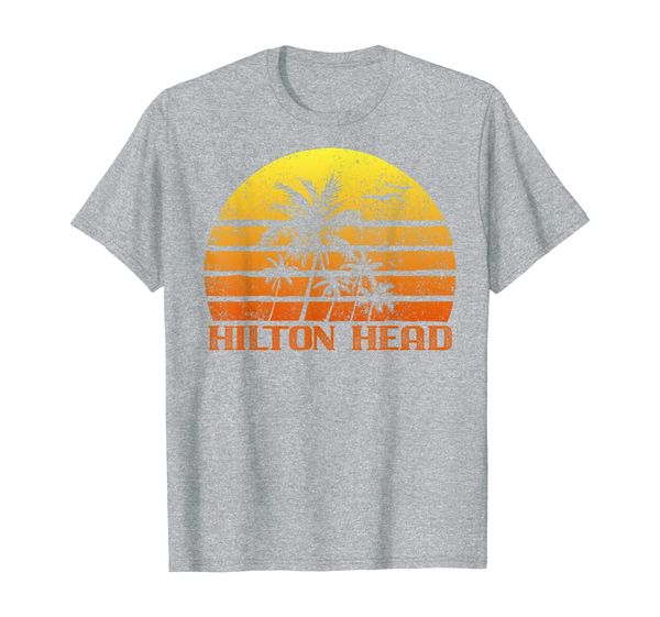 

retro beach hilton head island vintage sunset t-shirt, White;black