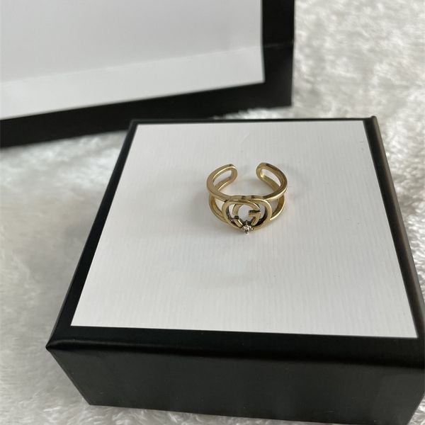 

/ net red simple old inlaid zircon letter women's hollow out ring, Silver