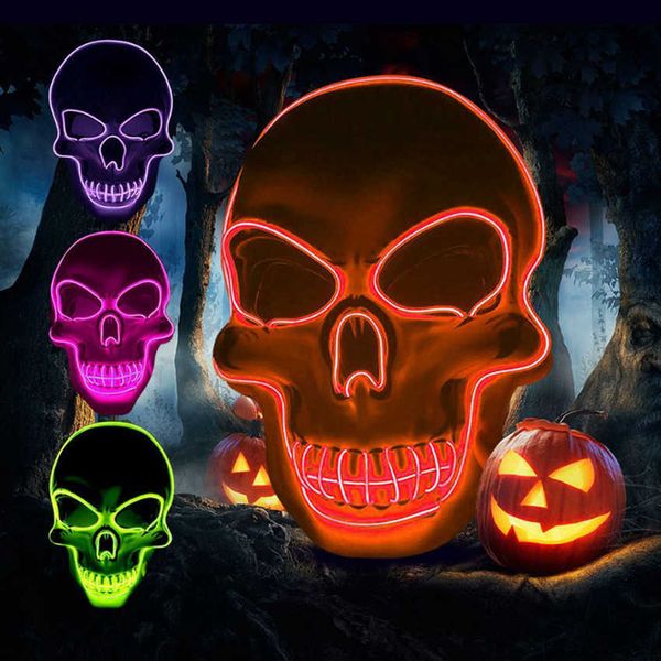 Halloween Light Up Máscara Cosplay Levou Scary Death Skull Face Máscara El fio Neon Fluorescente Festival Festival Máscara Decoração