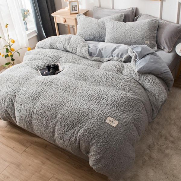 

bedding sets lambswool set luxury winter bed sheets keep warm duvet cover solid color soft and pillowcases