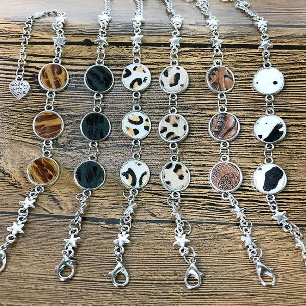 

charm bracelets genuine leather leopard dot for women silver color chain metal star link bangles jewelry wholesale, Golden;silver