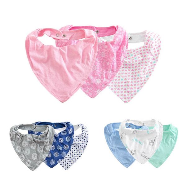 

baby bibs newborn burp cloths boys girls accessories double-layer triangular scarf infant feeding cotton towel cartoon 3pcs sets b7084