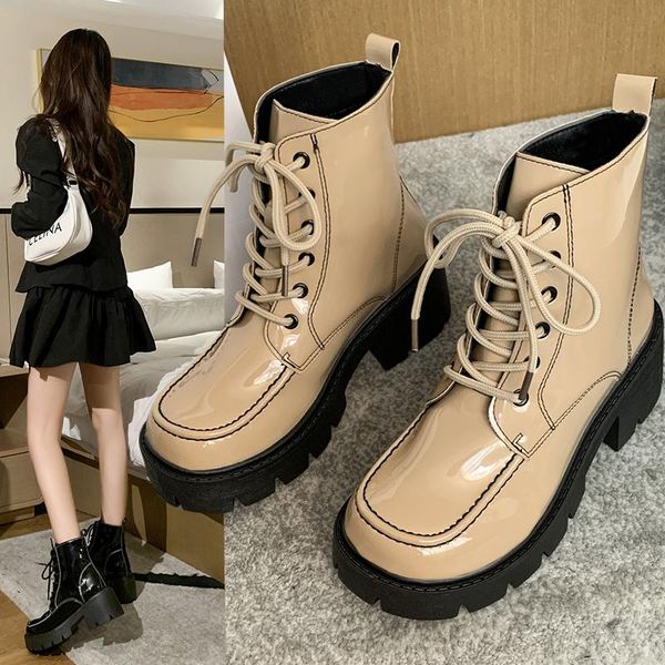 

boots woman flat luxury designer round toe female shoes boots-women low high heel fashion mid-calf rock ladies mid calf autumn, Black