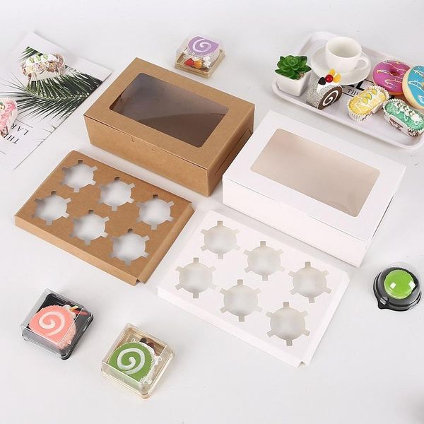 Caixas de cupcake de janelas transparentes brancas de papel marrom branco caixa de embalagem caixa de presente caixa de presente