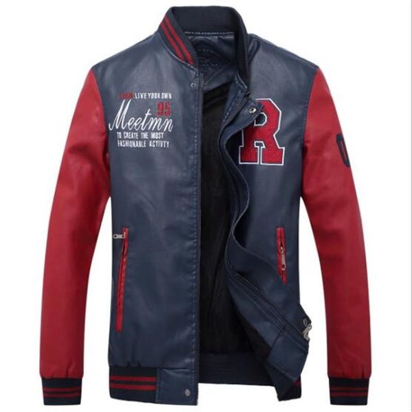 

men's jackets men baseball jacket embroidered leather pu coats slim fit college fleece luxury pilot stand collar top, Black;brown