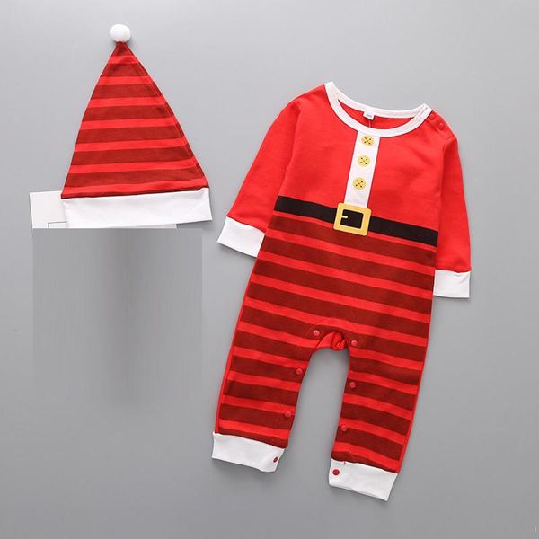 

jumpsuits fashion born infant baby girls boys long sleeve o-neck christmas striped printed romper jumpsuit+hat santa outfits costume#g4, Blue