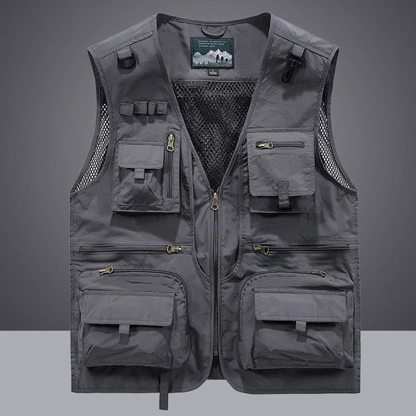 

men's vests waistcoat vest jacket men multi-pocket classic male sleeveless coat outdoor pographer fishing jackets travel clothes, Black;white