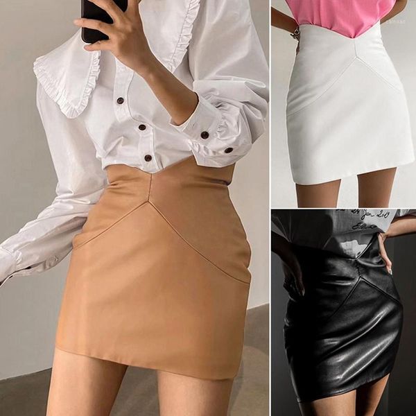 

skirts women's pu leather bag hip skirt fashion high waist stretch half-length, Black