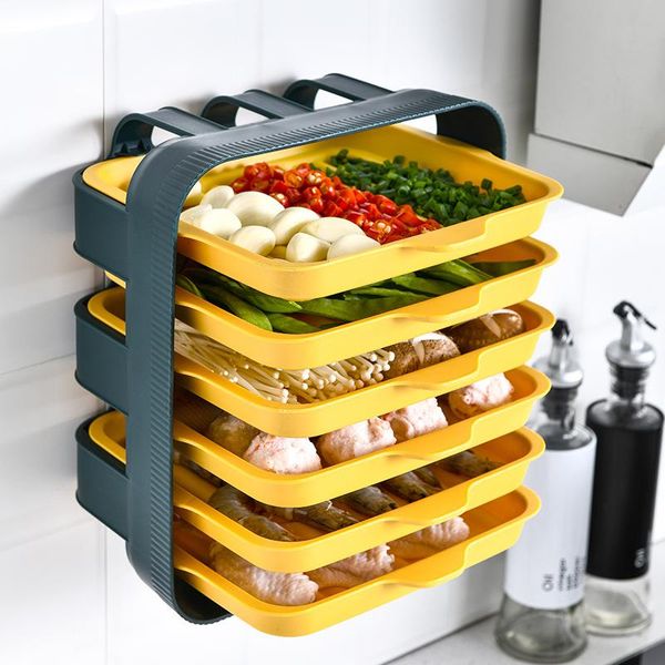 

storage drawers stackable cooking dish rack kitchen wall mounted drawer type preparation tray hanging plate fruit and vegetable side