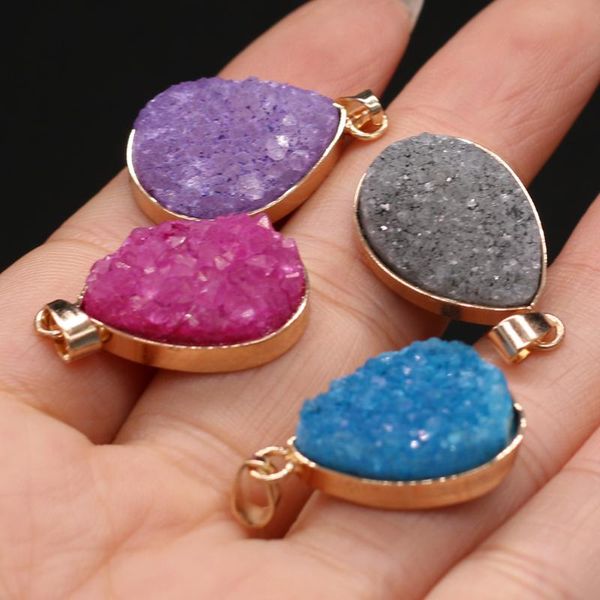 

charms natural semi-precious stone crystal bud gold-plated edge droplet pendant 15x25mm for jewelry making necklaces accessories gift, Bronze;silver