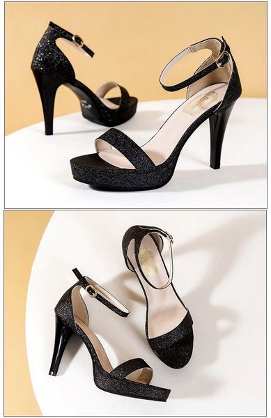 

dress shoes fashion platform super high heels women pumps summer thin peep toe wedding party for sandals 2021, Black