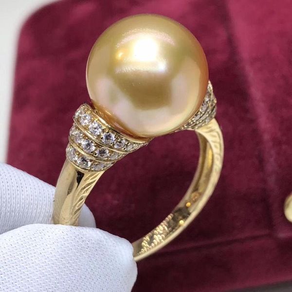 

cluster rings d112 fine jewelry 14k gold natural ocean golden peals 13-12mm for women pearls, Golden;silver