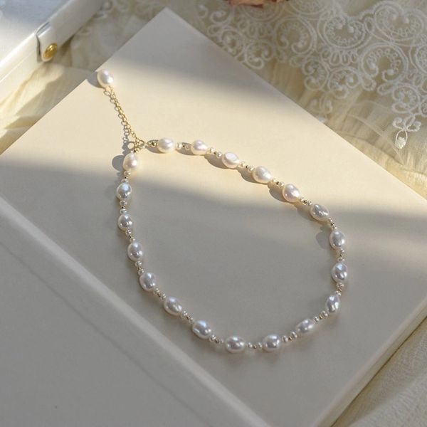 Женский высококачественный натуральный белый барочный формы настоящая жемчуга ручной работы женские золотые колье ожерелье свадебные украшения Q0531