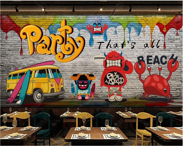 

3d wallpaper custom p mural hand drawn cartoon doodle bus brick wall living room home decor 3d wall murals wallpaper for walls 3 d