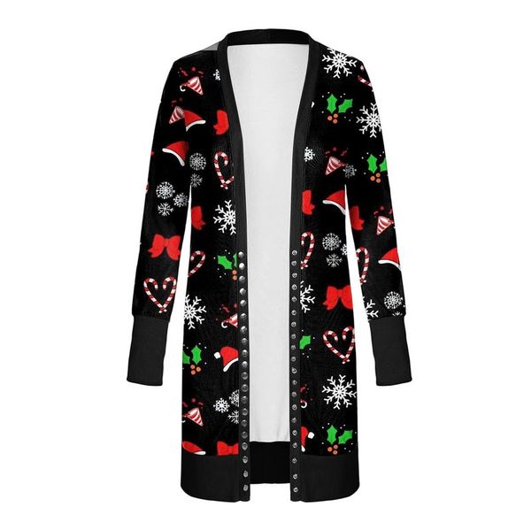 

autumn and winter new women's christmas print fashion long-sleeved cardigan women's clothing, Black;brown