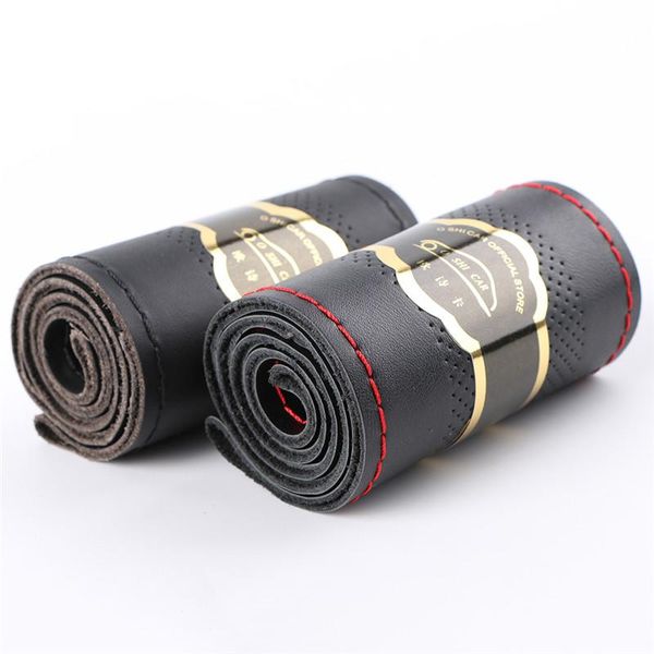 

safety belts & accessories genuine leather steering wheel cover breathable design/auto steering-wheel braid case fit car suv diameter 36