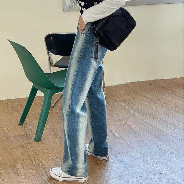 

2021 new sml2021 spring autumn korean style loose denim pants casual gradient high waist jeans for women straight long pant (f9018) vwyn, Blue