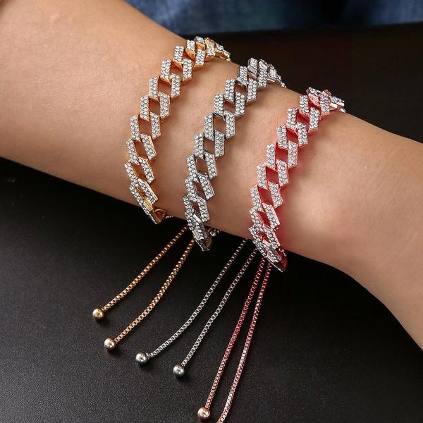 

link, chain ladies full rhinestone cuban buckle jewelry bracelet anklet, Black