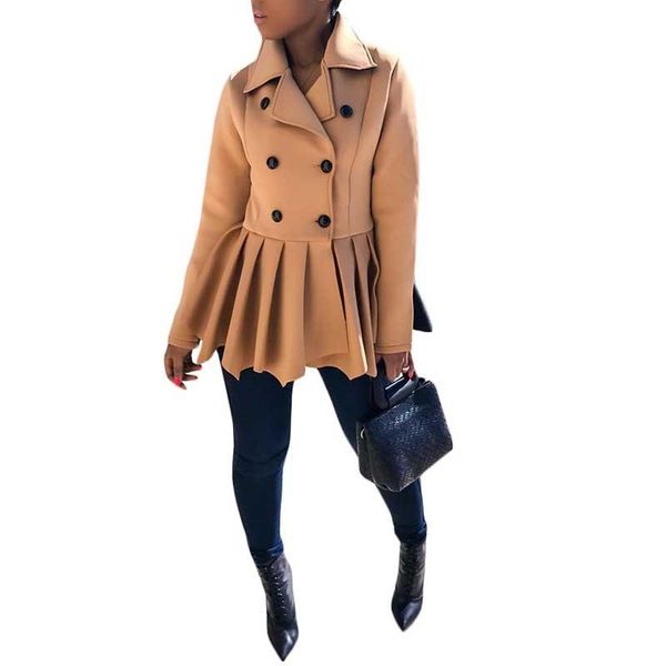 

women's trench coats winter coat for women khaki pathchwork black thick long sleeve classic turn-down collar office lady business outer, Tan;black