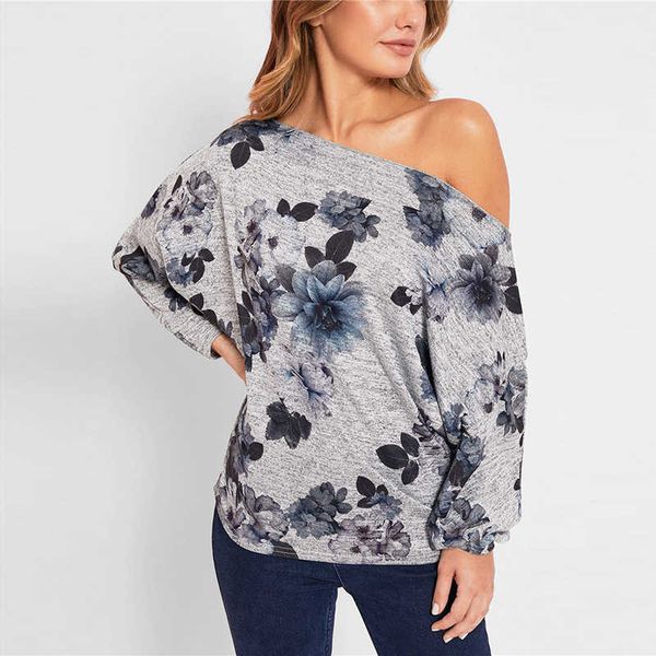 

ladies and blouses off shoulder long sleeve shirt fashion printed tunic casual loose plus size chemise femme 210527, White