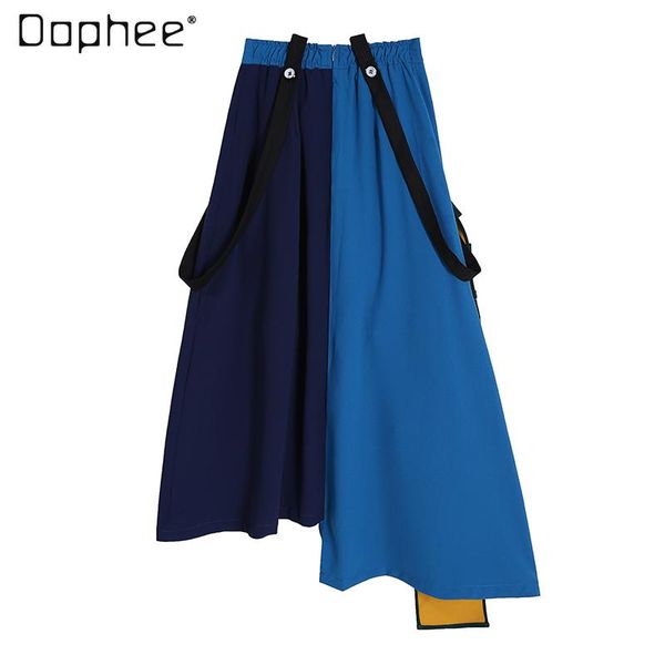 

skirts 2021 autumn and winter vintage women's irregular pleated stitching a- line elastic waist skirt, Black