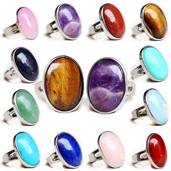 

cluster rings natural crystal stone oval ring couple egg shaped face men and women jewelry holiday date birthday gift diy accessories, Golden;silver