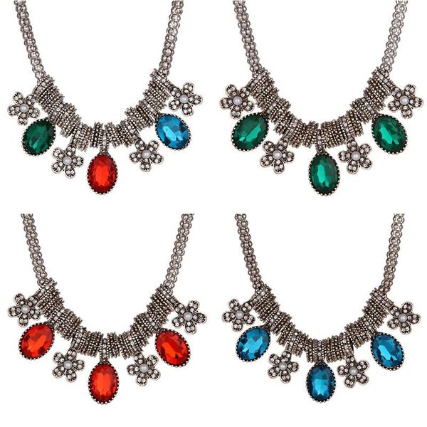 

pendant necklaces pinksee bohemia trendy crystal flowers water drop beaded tassel necklace women vintage luxury big choker jewelry, Silver