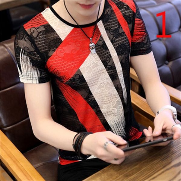 

2021 new men's short sleeve t-shirt lapel trend korean slim cotton embroidery 4do8, White;black
