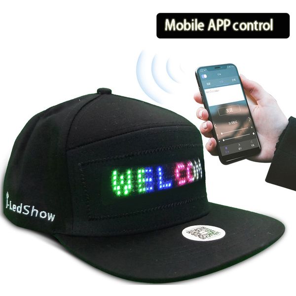 Accessoires de costumes Mode Lumineux Défilement Message Panneau D'affichage LED Hip Hop Cap Pour Dance Party Téléphone Mobile APP Contrôle Glowing Cap Gi