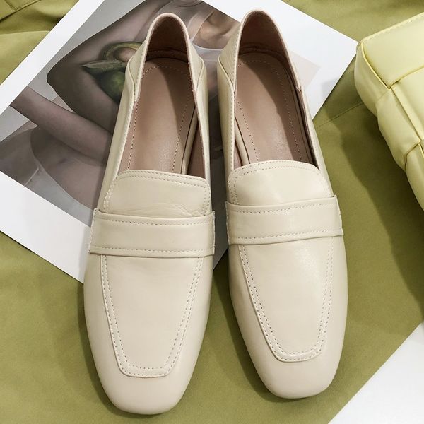 

Womens genuine leather slip-on flats loafers leisure soft comfortable ballet flats square toe female moccasins sneakers shoesDress Shoes, Beige