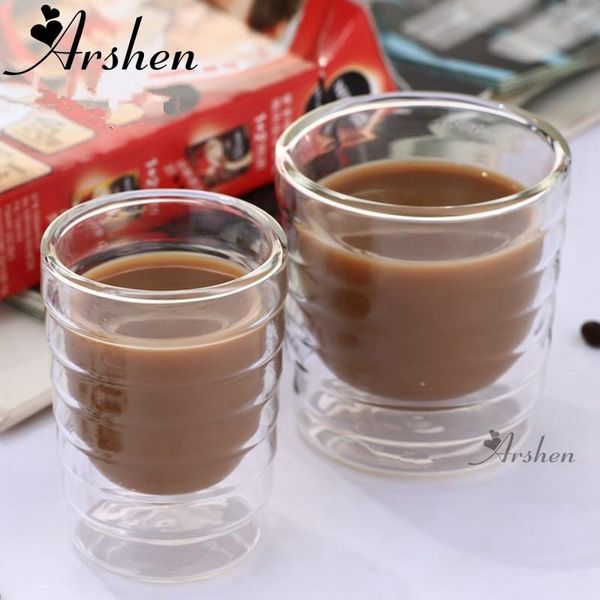 

arshen 85/150 ml thread double wall coffee mug glass clear handmade heat resistant drink cups healthy drink coffee glass mug