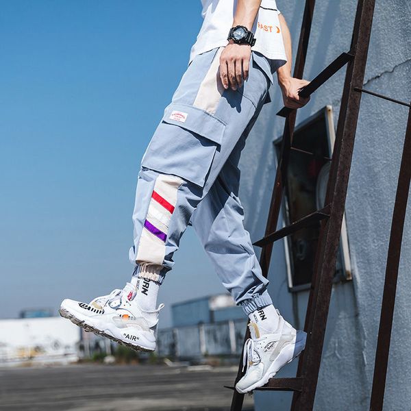 

2021 new men's cargo fine autumn cut ankle-tied exercise casual loose hare jogger pants ropa for hombre ojo3, Black