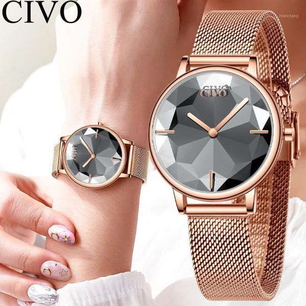 

wristwatches civo watch women luxury stainless steel mesh quartz watches ladies casual japanese movement clock relogio feminino, Slivery;brown